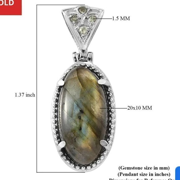 NIB Malagasy Labradorite & Peridot Solitaire Pendant, Stainless Steel Necklace - Picture 12 of 12